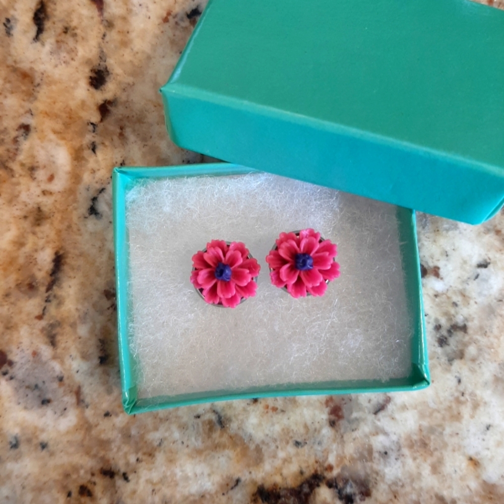 Dark Pink Flower Earrings